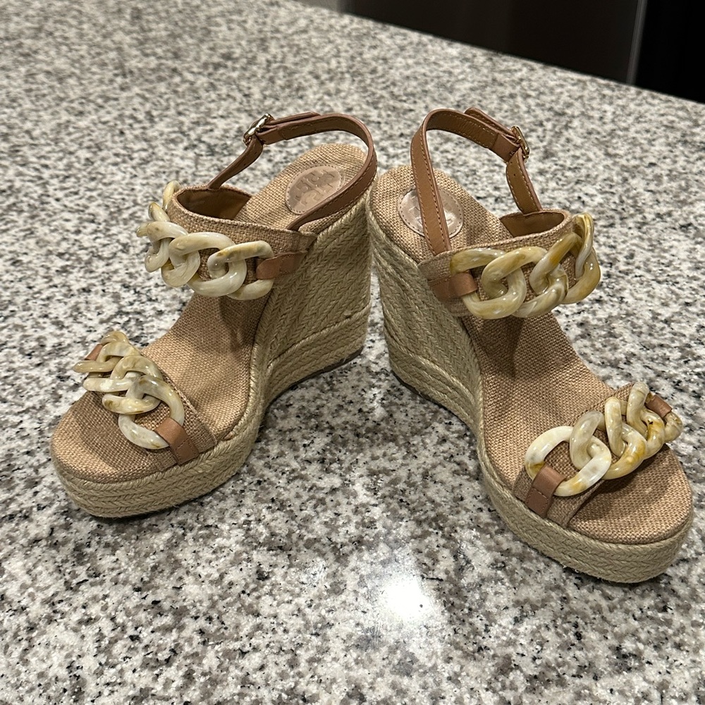 Tory Burch platform espadrilles with wedge heel.  Size 7 with tall heel.